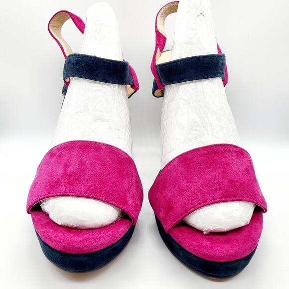 NWOT QLOXE Fuchsia & Navy Blue Ankle Strap Heeled Sandals Women's Size 8.5 - Picture 4 of 11